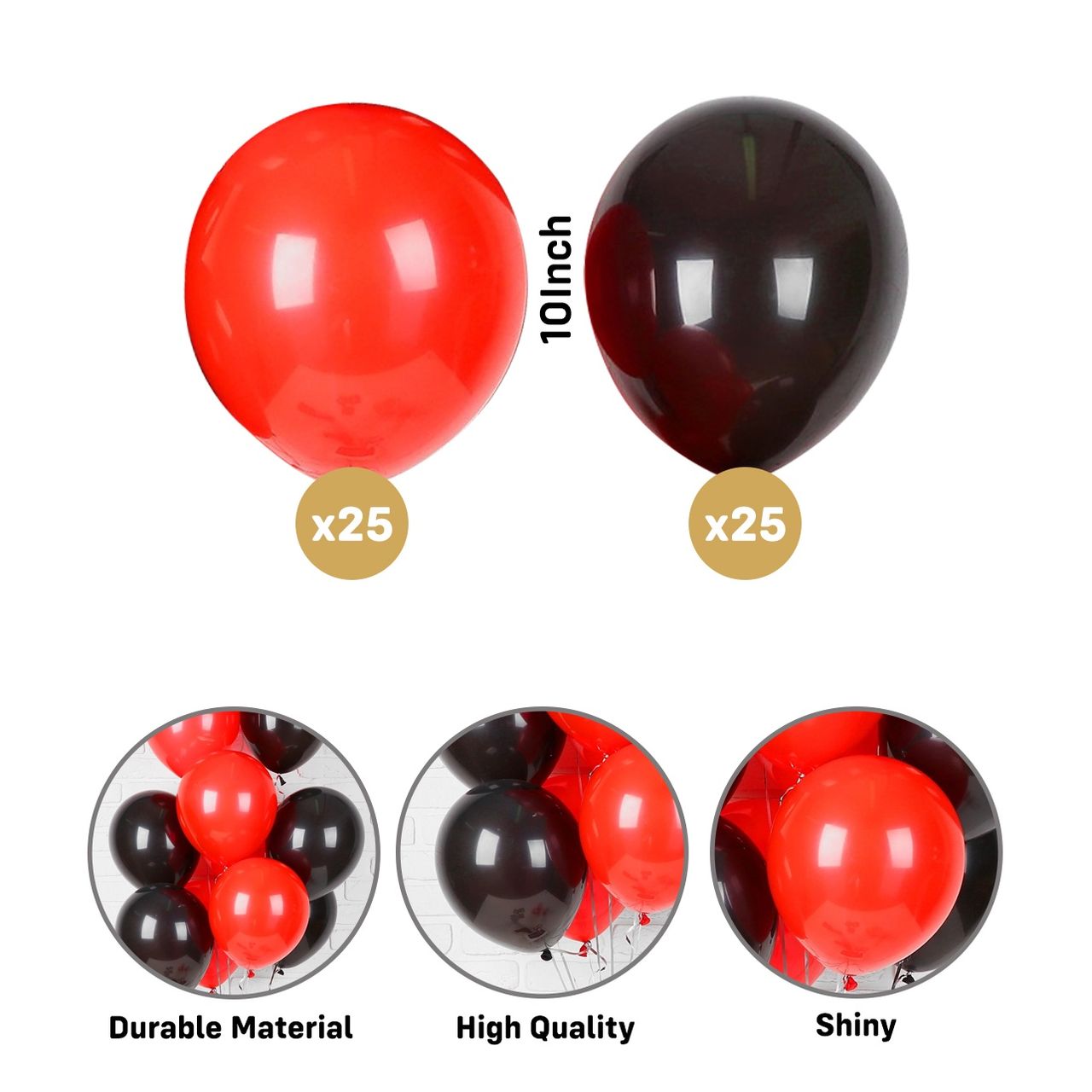 Party Propz Red And Black Metallic Balloons - Pack Of 50
