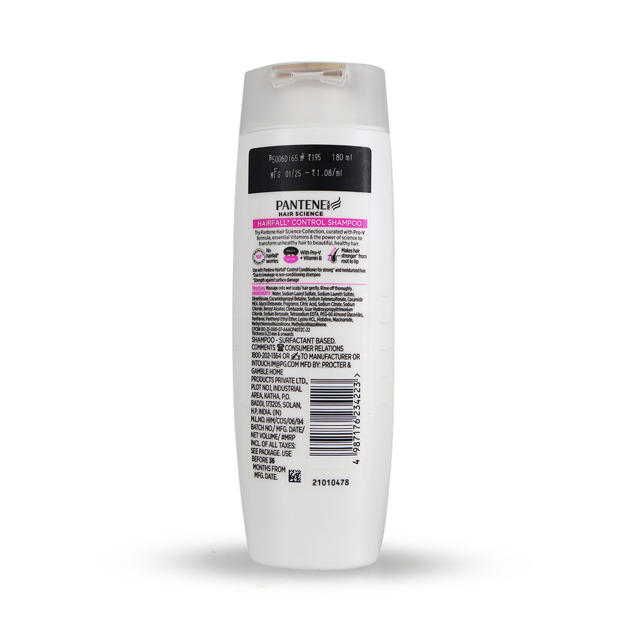 Pantene Hairscience Hairfall Control Shampoo, Lesser Hair Fall With Vitamin B 180 ml Combo