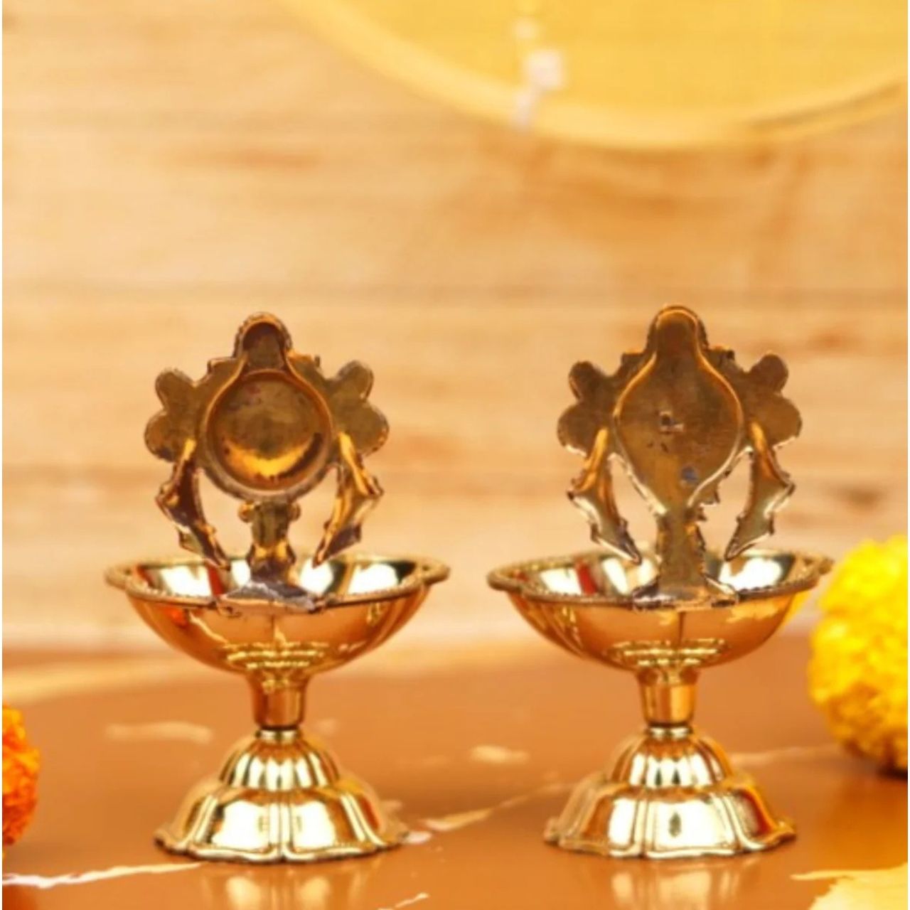 Servdharm Pure Brass Shankh Chakra Diya | 3.5 Inch | Set Of 2