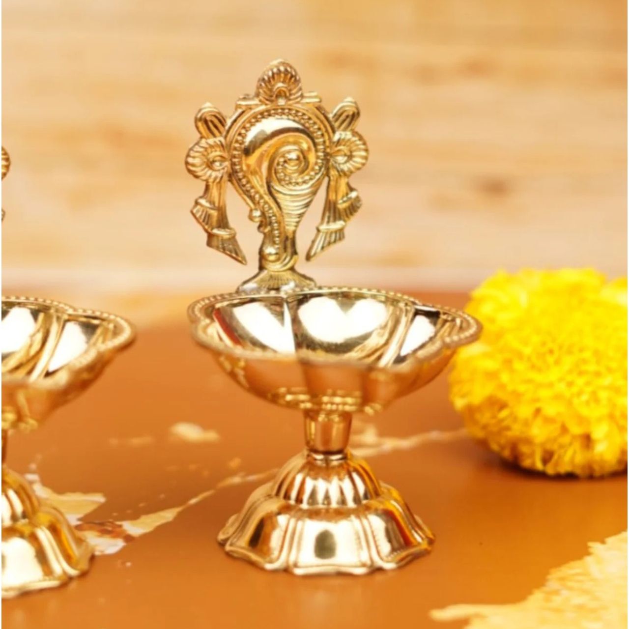 Servdharm Pure Brass Shankh Chakra Diya | 3.5 Inch | Set Of 2