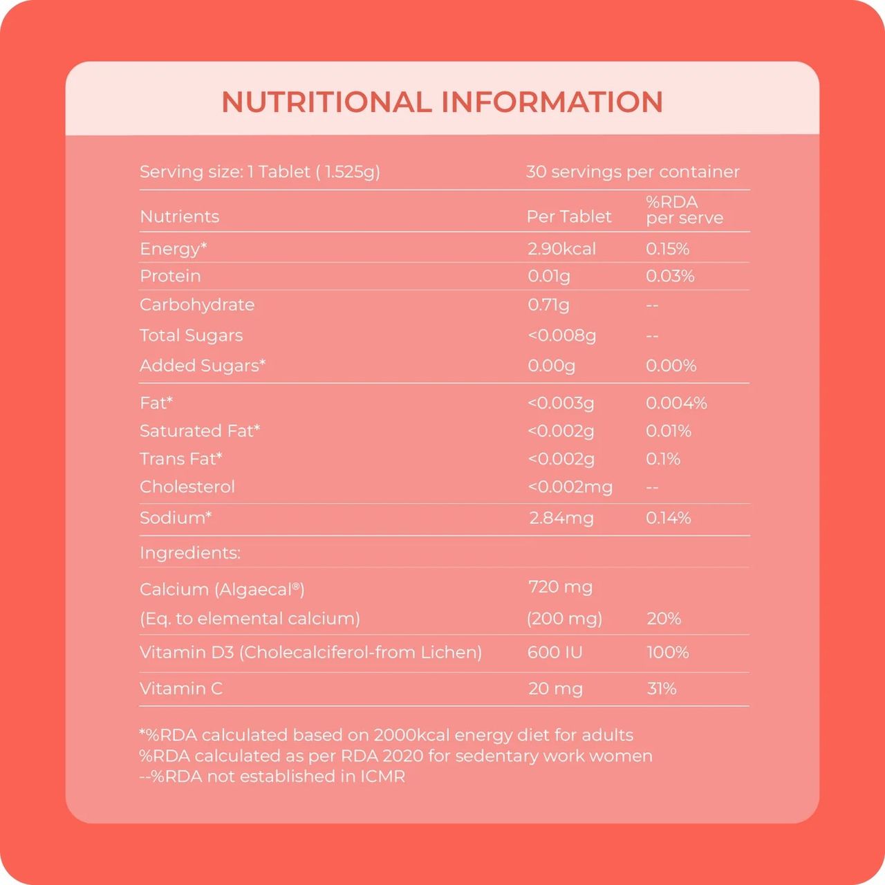 RawRX Plant Based Calcium + D3 30 Tablets