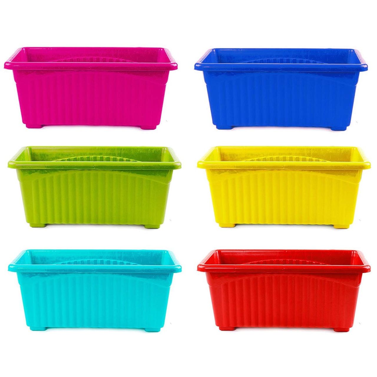 Go Hooked Multicolor Plastic Rectangular Planters For Plants | Set Of 6