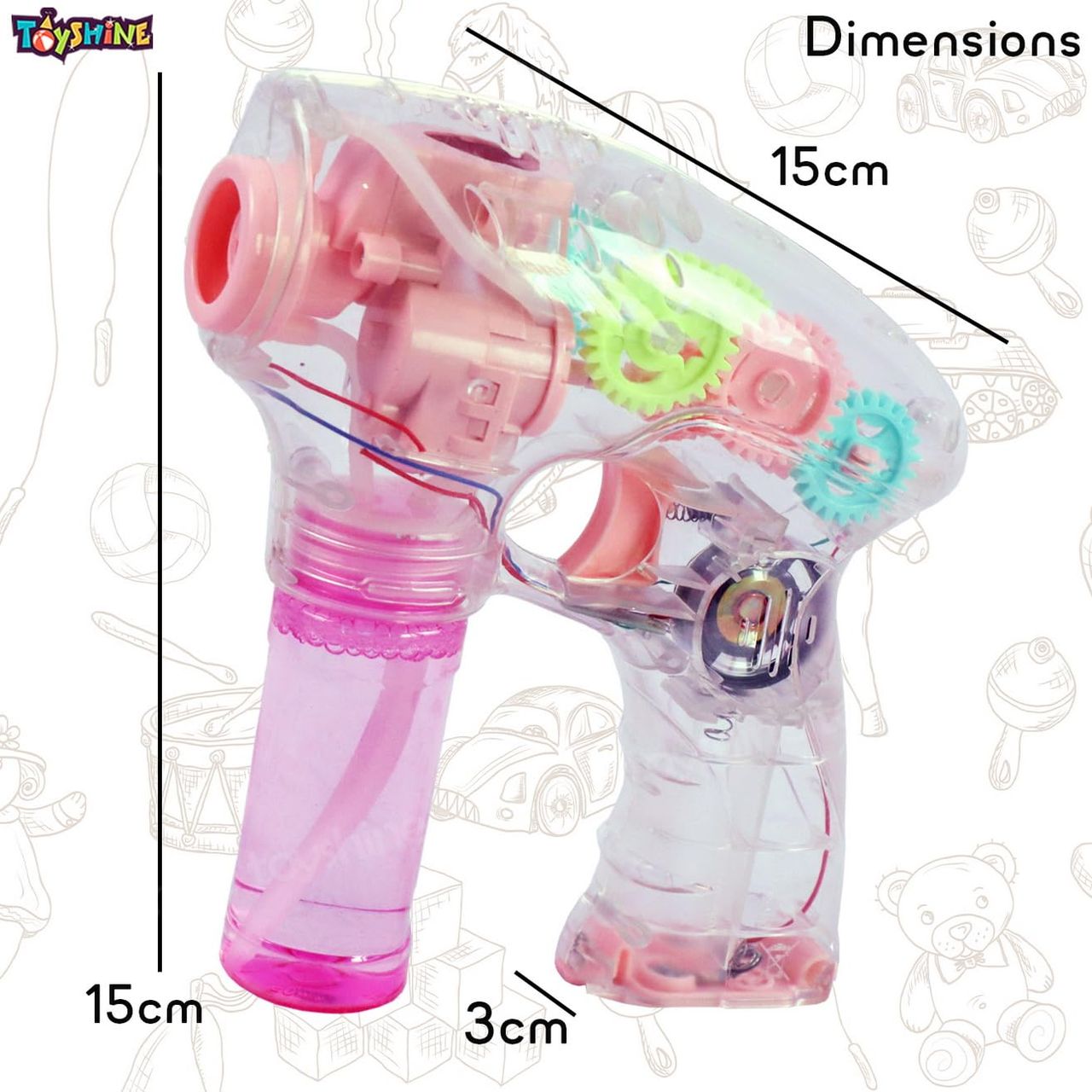 Toyshine Battery Operated Transparent Bubble Gun With Music And Lights And 2 Refill Solution - Assorted