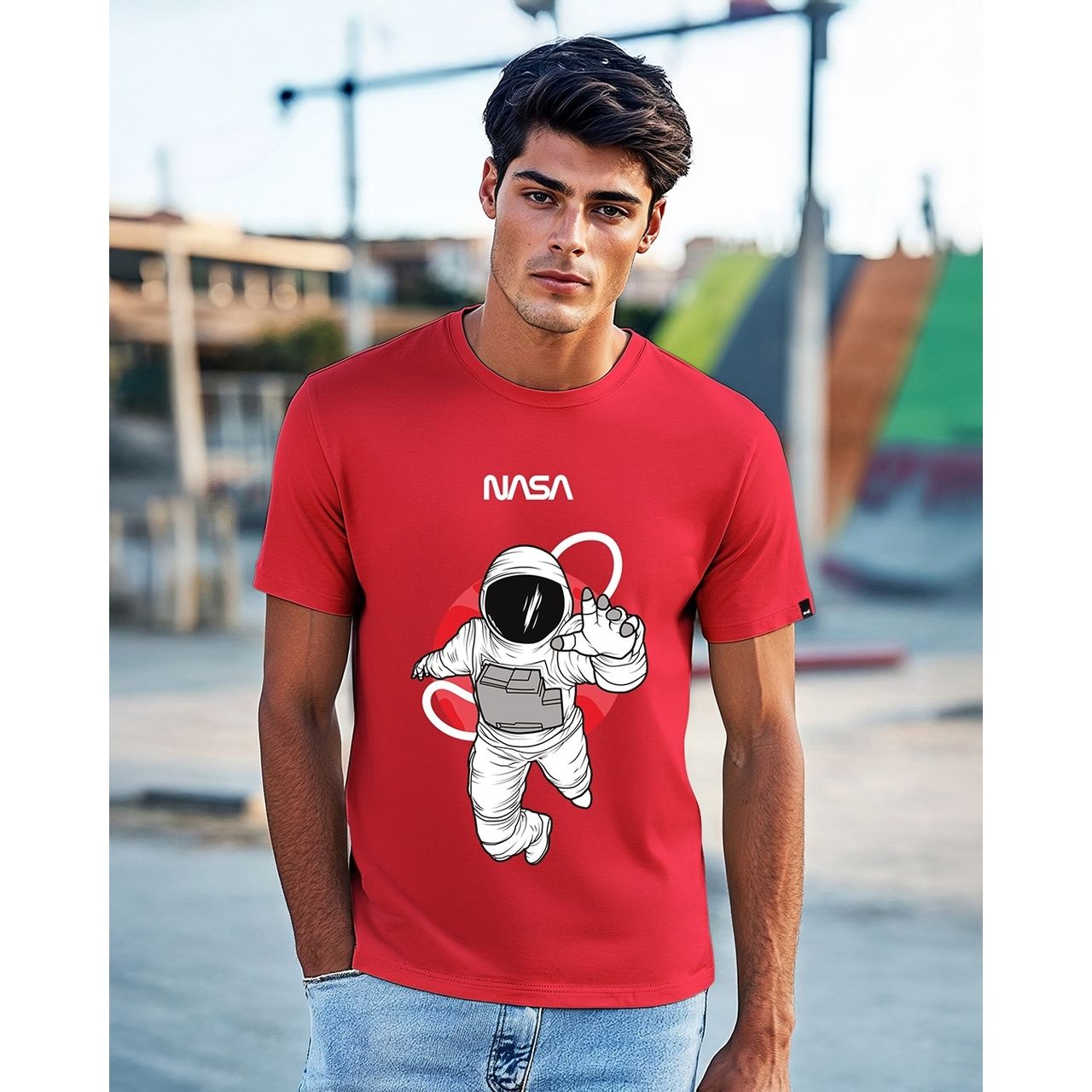 Bewakoof Official Nasa Merchandise Men's Nasa Astronaut Graphic Printed T-shirt | Red - M