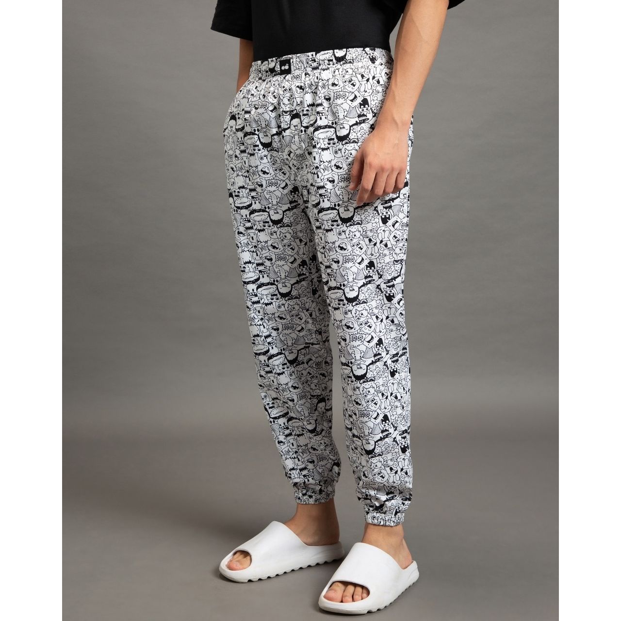 Bewakoof Men's All Over Printed Pyjamas | White - XL