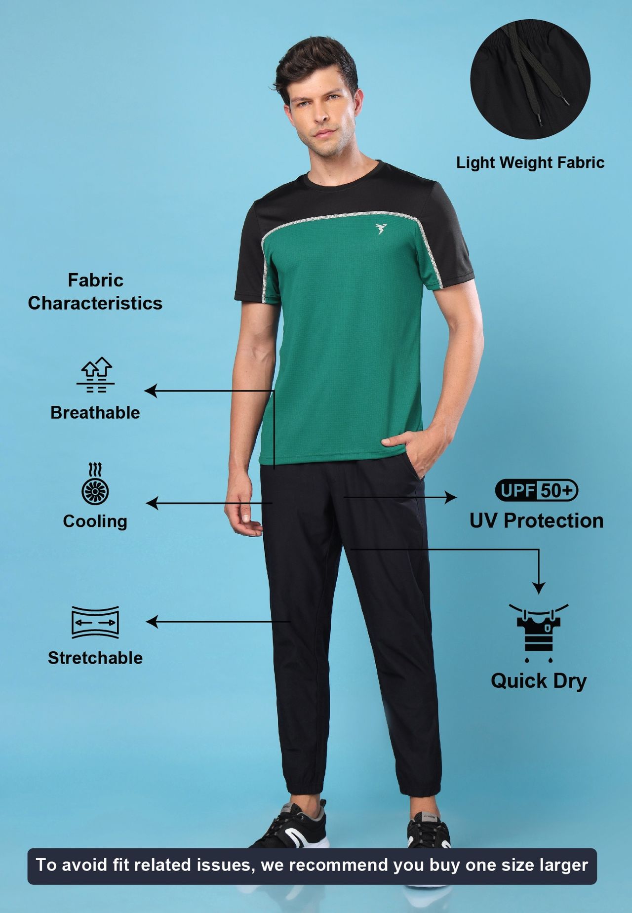 Technosport Men Poly Solid Relaxed Fit Sports Joggers with ELASTO PLUS | Black | L