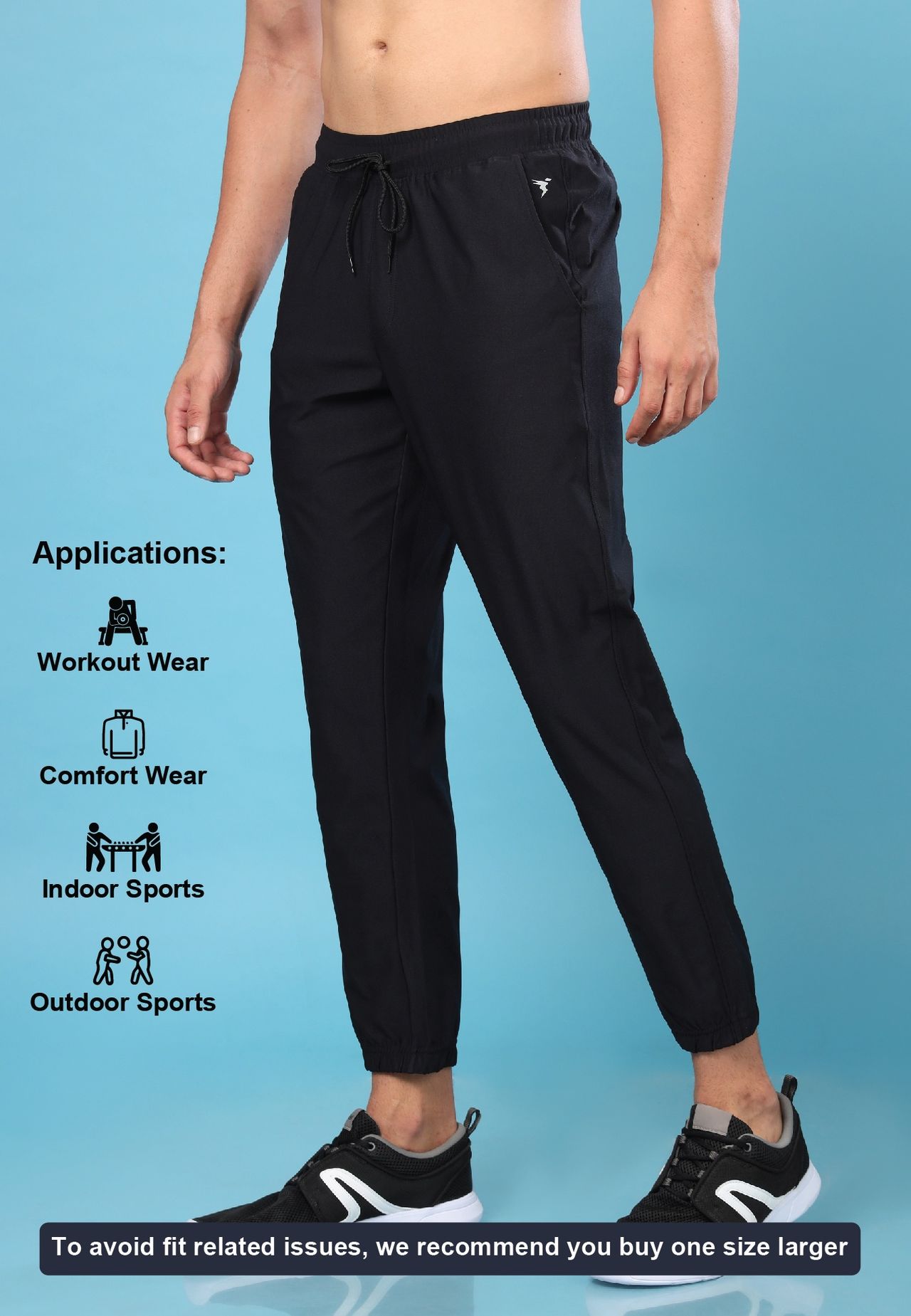 Technosport Men Poly Solid Relaxed Fit Sports Joggers with ELASTO PLUS | Black | L