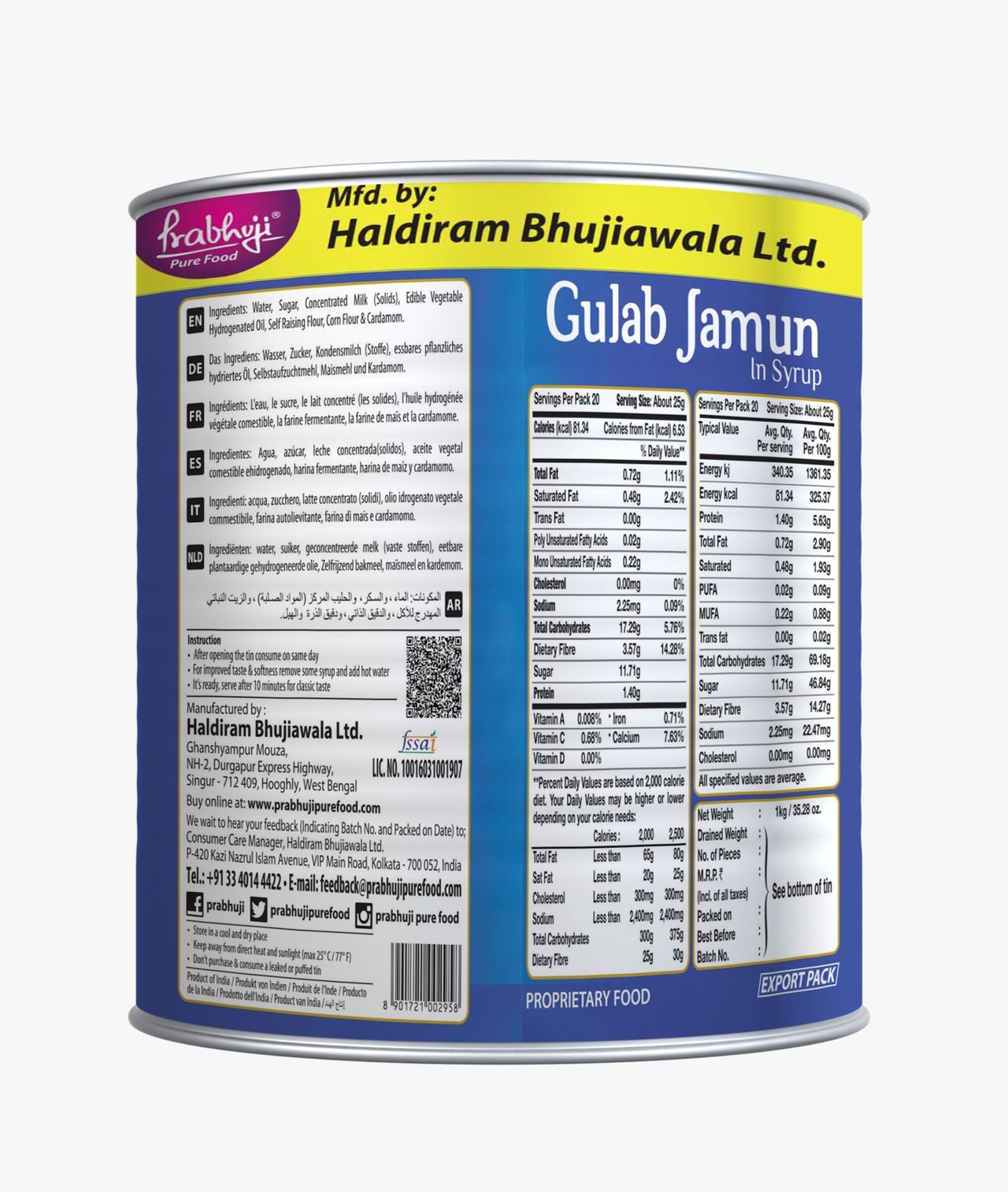 Haldiram Prabhuji Gulab Jamun (Tin) 1 kg Combo