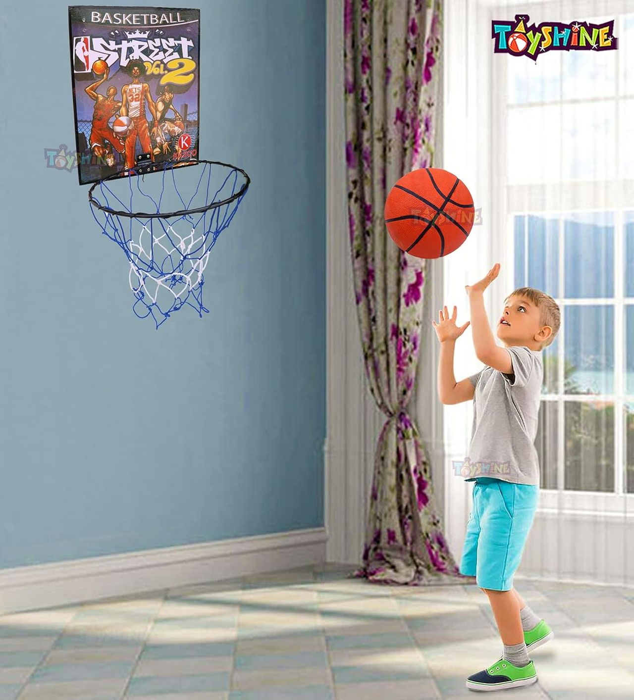 Toyshine Indoor And Wall Mountable Basketball Hoop And Nylon Net With No.5 Basketball