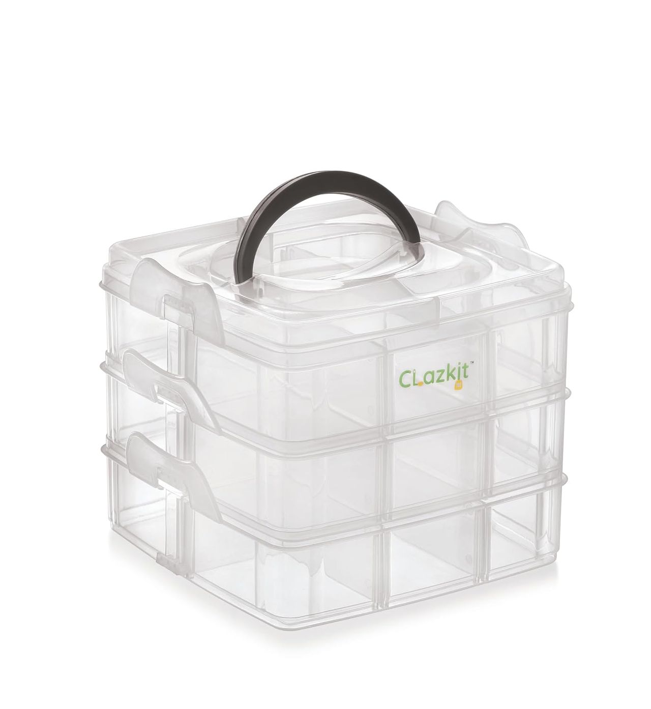 Clazkit Organisers Plastic 3 layer 18 Grid Square Transparent Storage Detachable Box