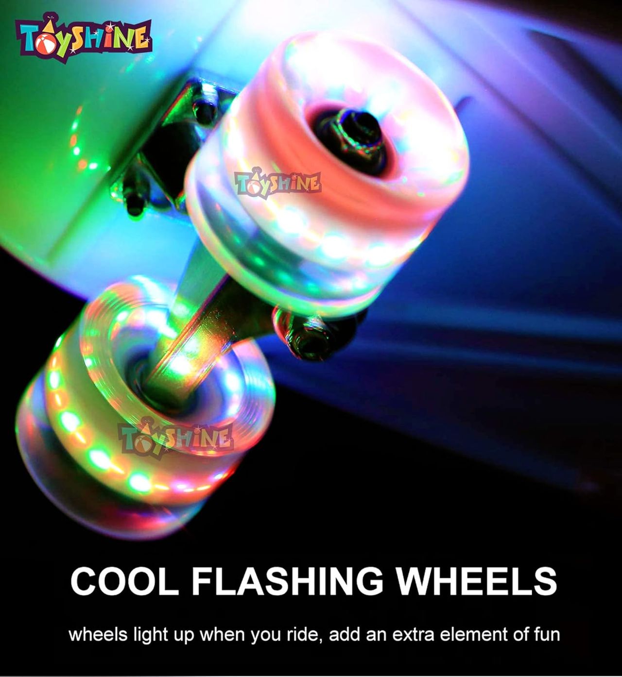 Toyshine Complete Skateboard With Colorful Led Light Up Wheels For Beginners, Blue