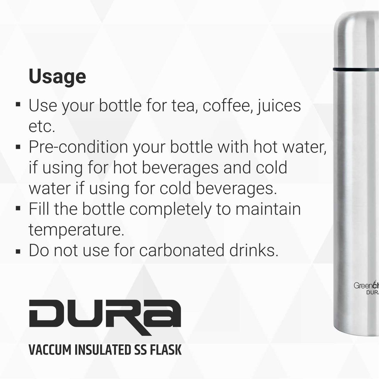 Greenchef Vacuum Insulated Ss Flask - 500Ml - Dura 500 Ml Flask(Pack Of 1, Steel/Chrome, Steel)