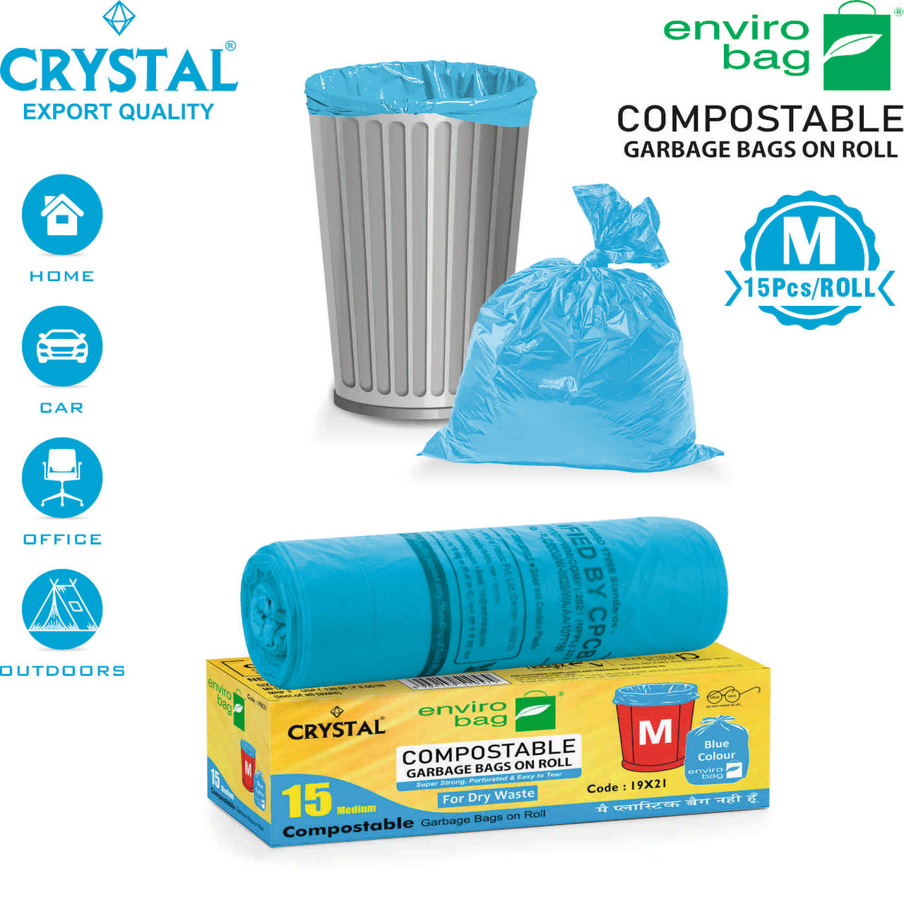 Crystal Medium Garbage Bag 19x21 Compostable, Blue Colour 1 pc Combo