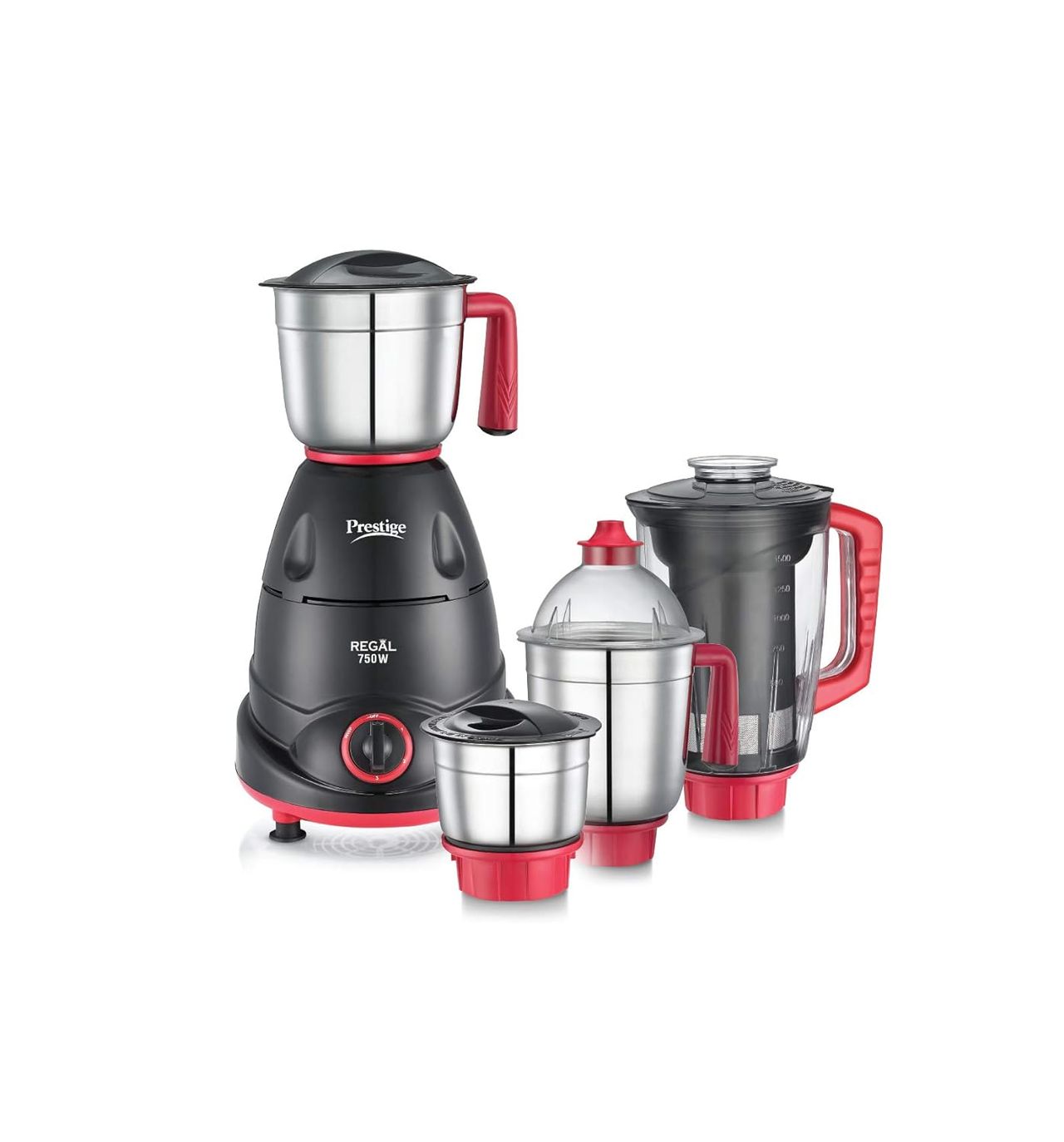 Prestige Regal Mixer Grinder | 750 W | 4 Jars - Black & Red