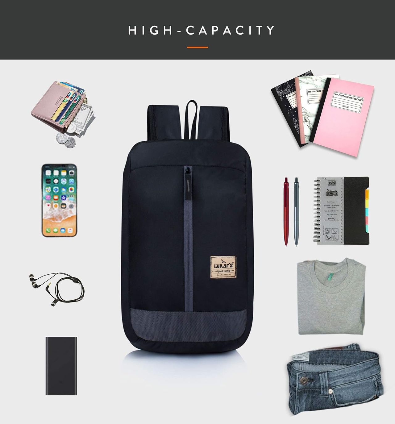 Lunar's Unisex Solid Polyester 12 L Backpack | Black