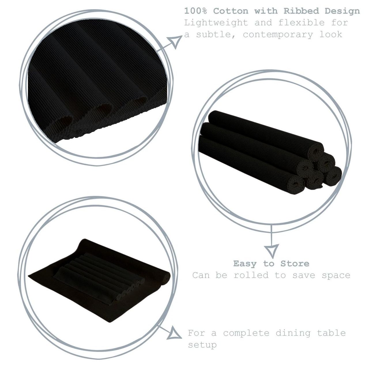 Lushomes Table Mat - Black | Ribbed | 13 x 19 inch