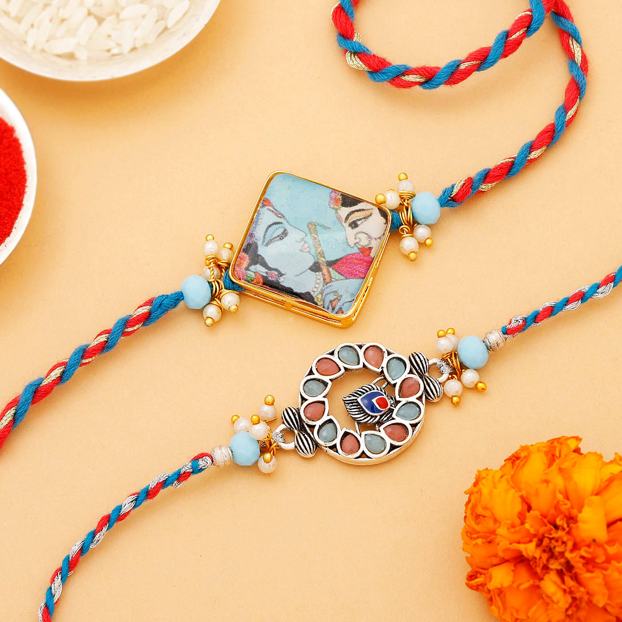 IGP Krishna Radha painting Rakhi Pack of 2 - Artistic and Divine