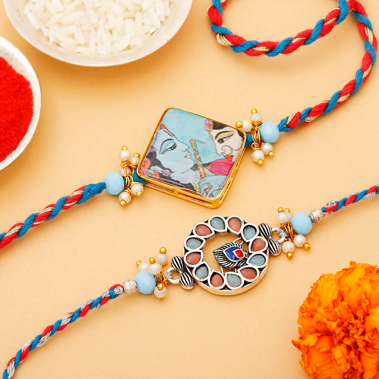 IGP Krishna Radha painting Rakhi Pack of 2 - Artistic and Divine