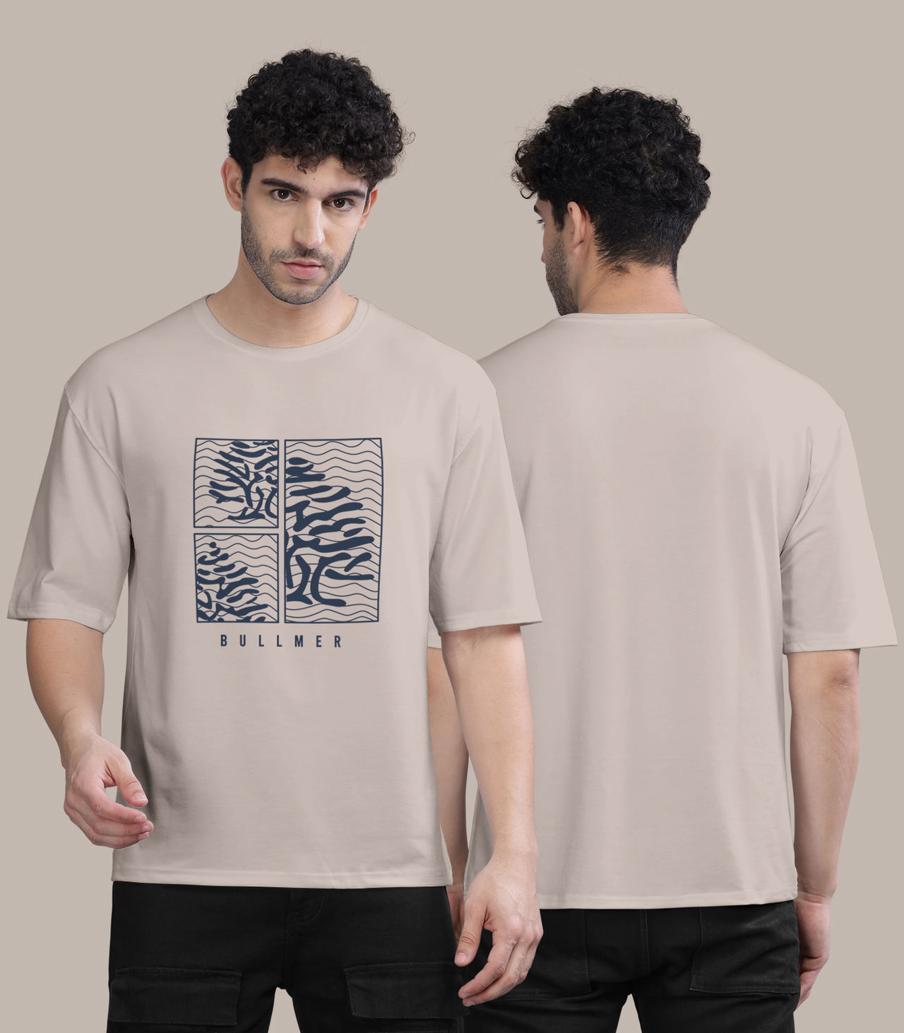 Bullmer Men's Oversized T-shirt Front Printed | Beige | M