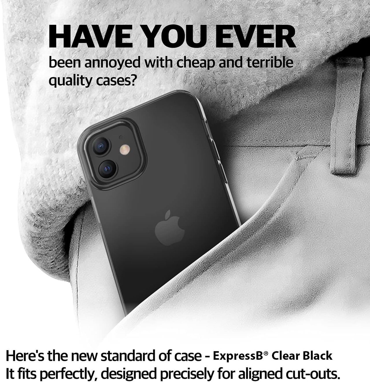 ExpressB For iPhone 12 | 12 Pro Case Cover Clear Transparent | Thin Soft Back - Clear Black