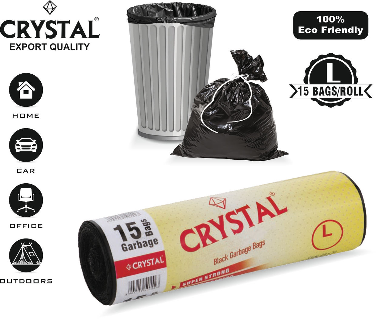 Crystal Large Black Garbage Bag Roll 24X32 1 pc Combo