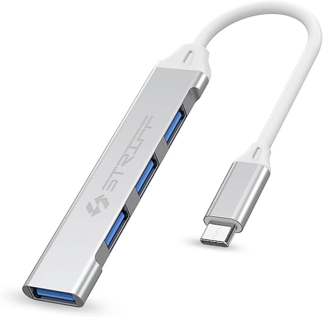 Striff 4-in-1 USB Type-C Hub, Multiport Adapter, USB-C to USB Connector - Silver