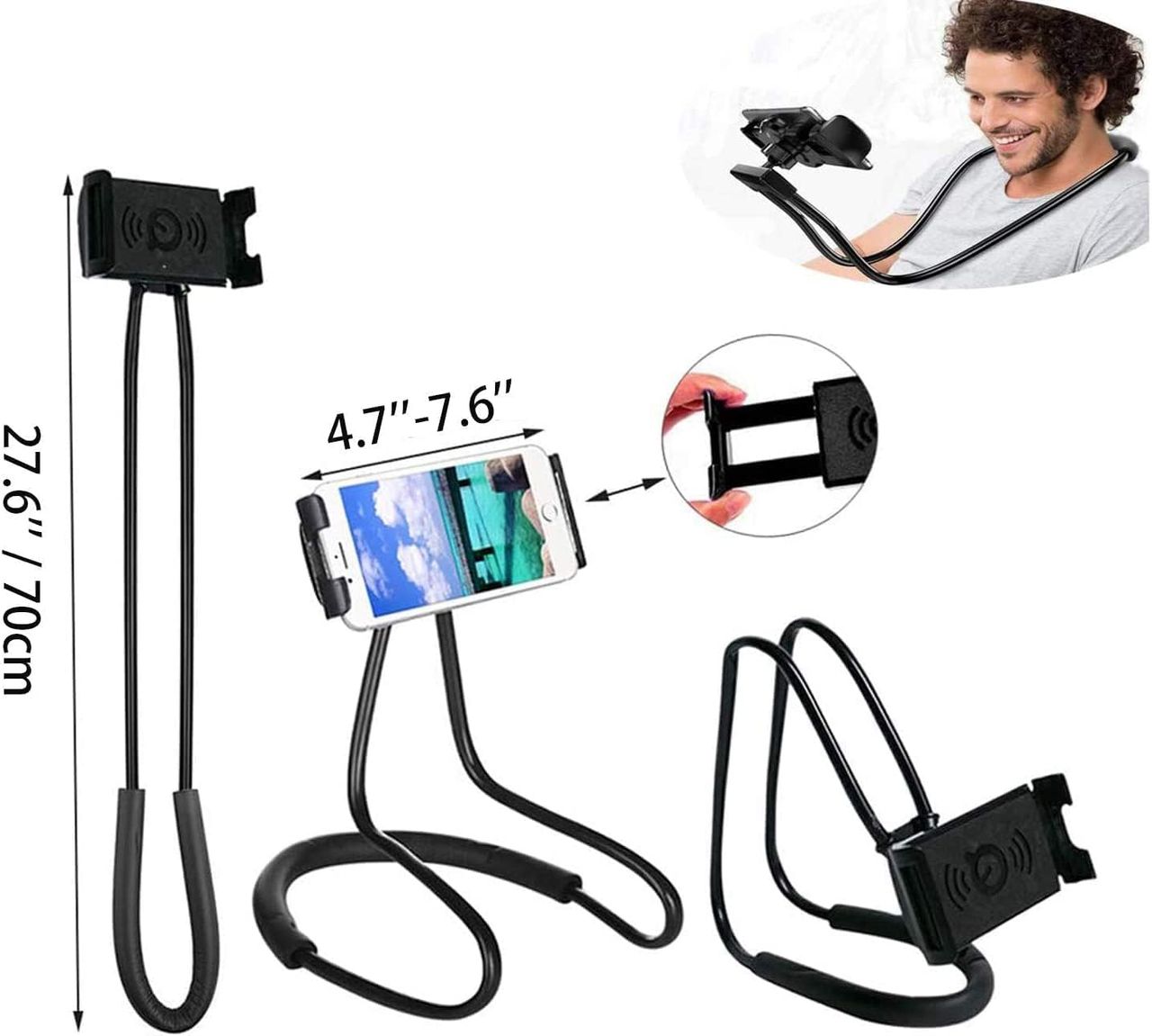 Sounce Lazy Neck 360 Rotating Flexible Holder-Stand | Compatible with 4-7 Inch Smartphones | Black
