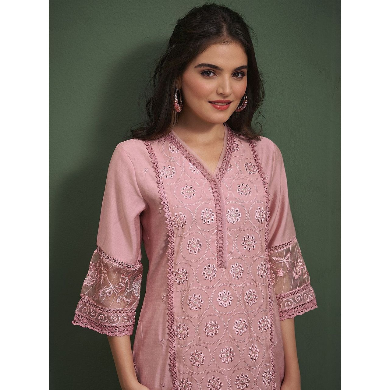 Ishin Women Kurta Set with Dupatta | INWSDAW24531 | Peach Viscose - S