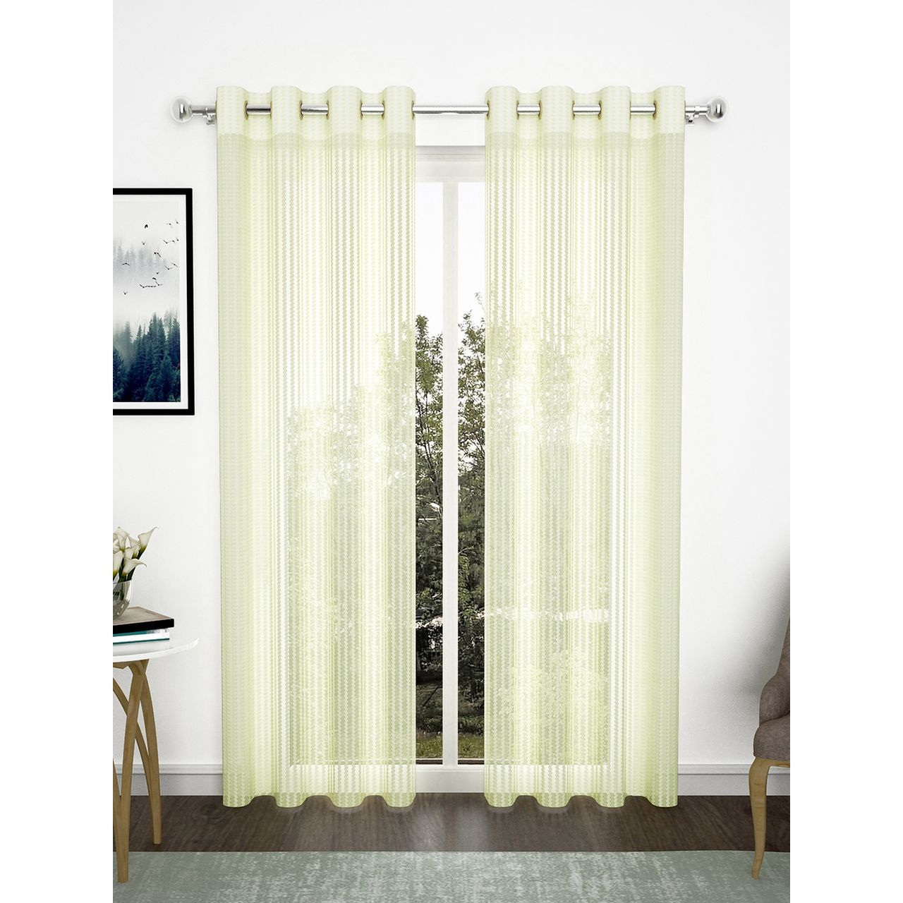 Story@Home Transparent Polyester Zic Zac 2 Unit Door curtains | Cream