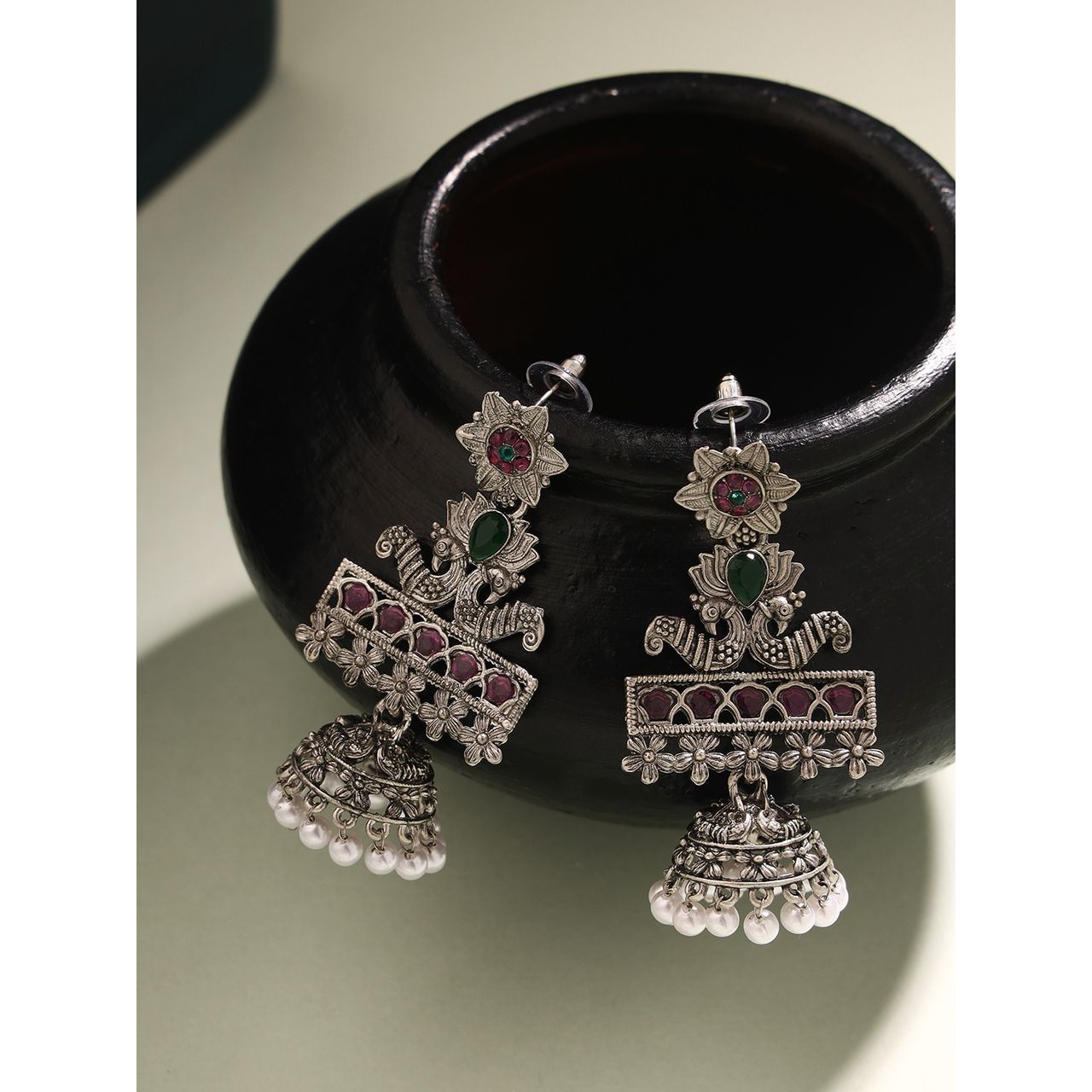 Priyaasi Gold Plated Ruby Stone Studded Temple Chandbali Earrings