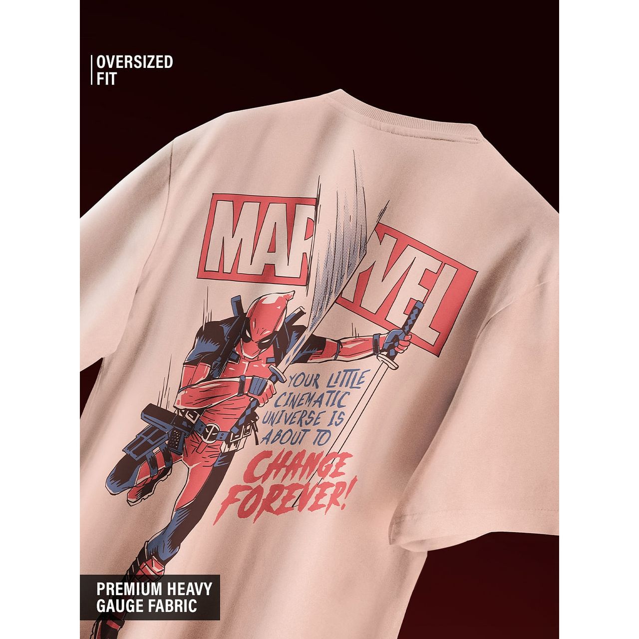 The Souled Store Men's Deadpool Change Forever Oversized T-shirt | Pink - L