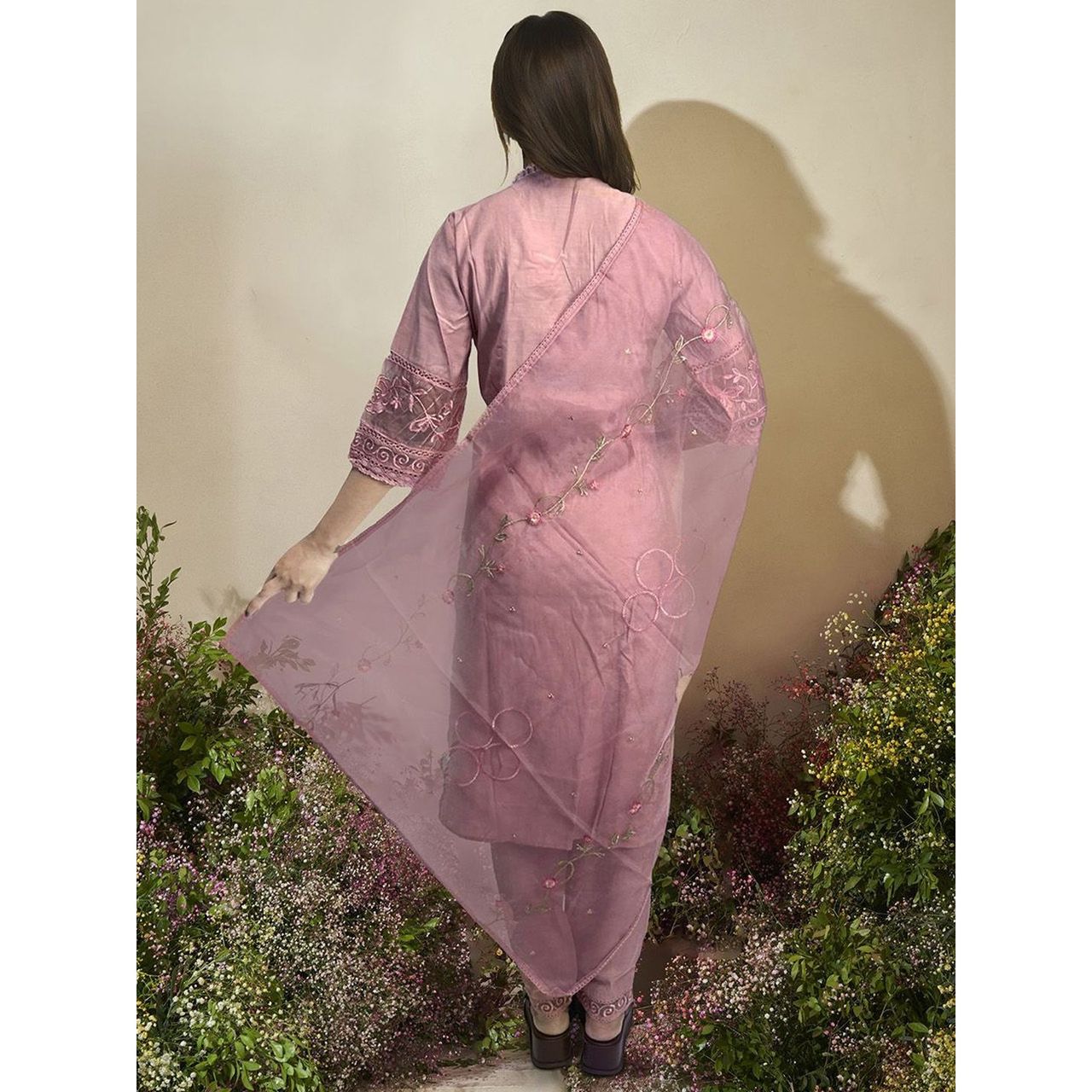 Ishin Women Kurta Set with Dupatta | INWSDAW24531 | Peach Viscose - S