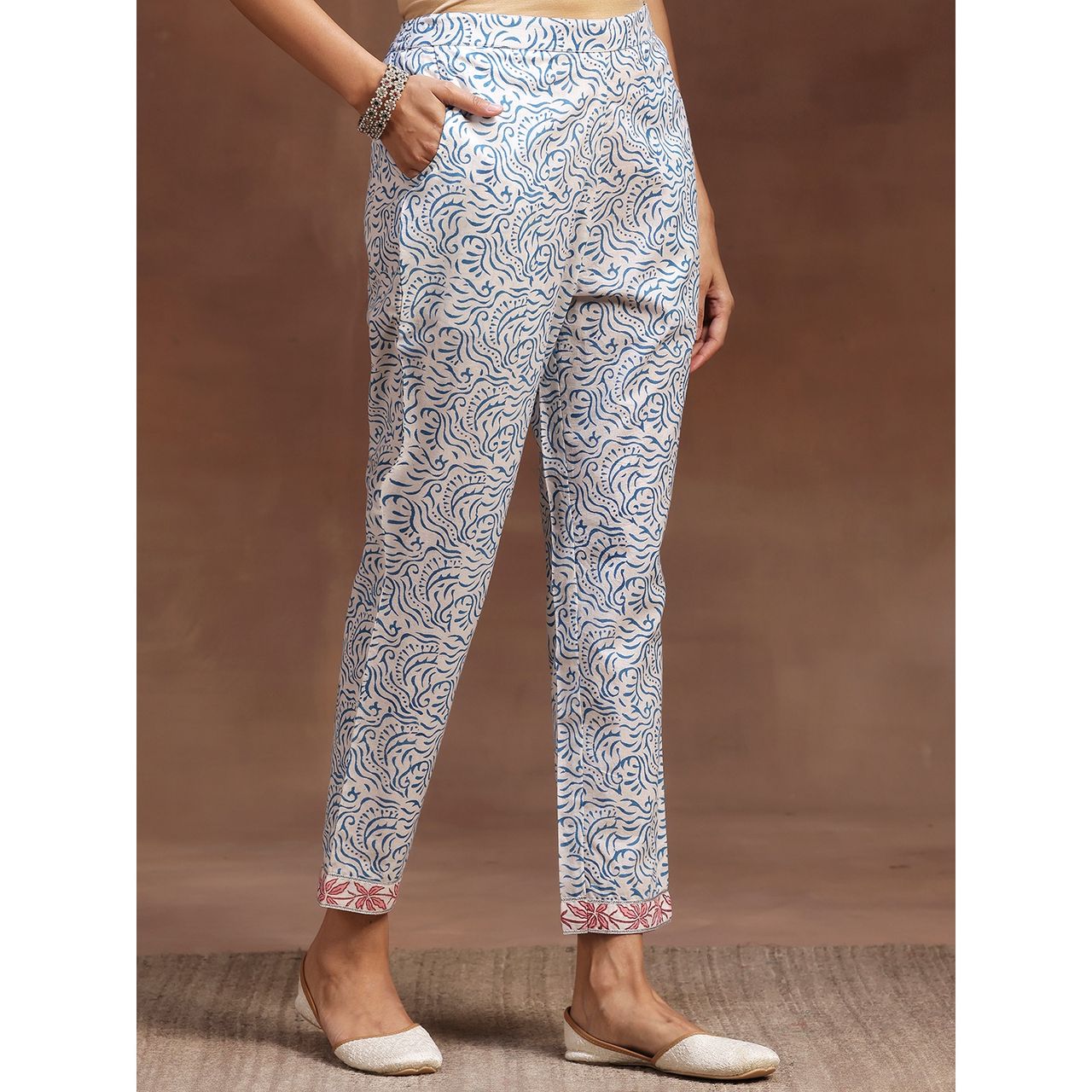 Libas Women's Blue Printed Cotton Straight Suit With Dupatta | L