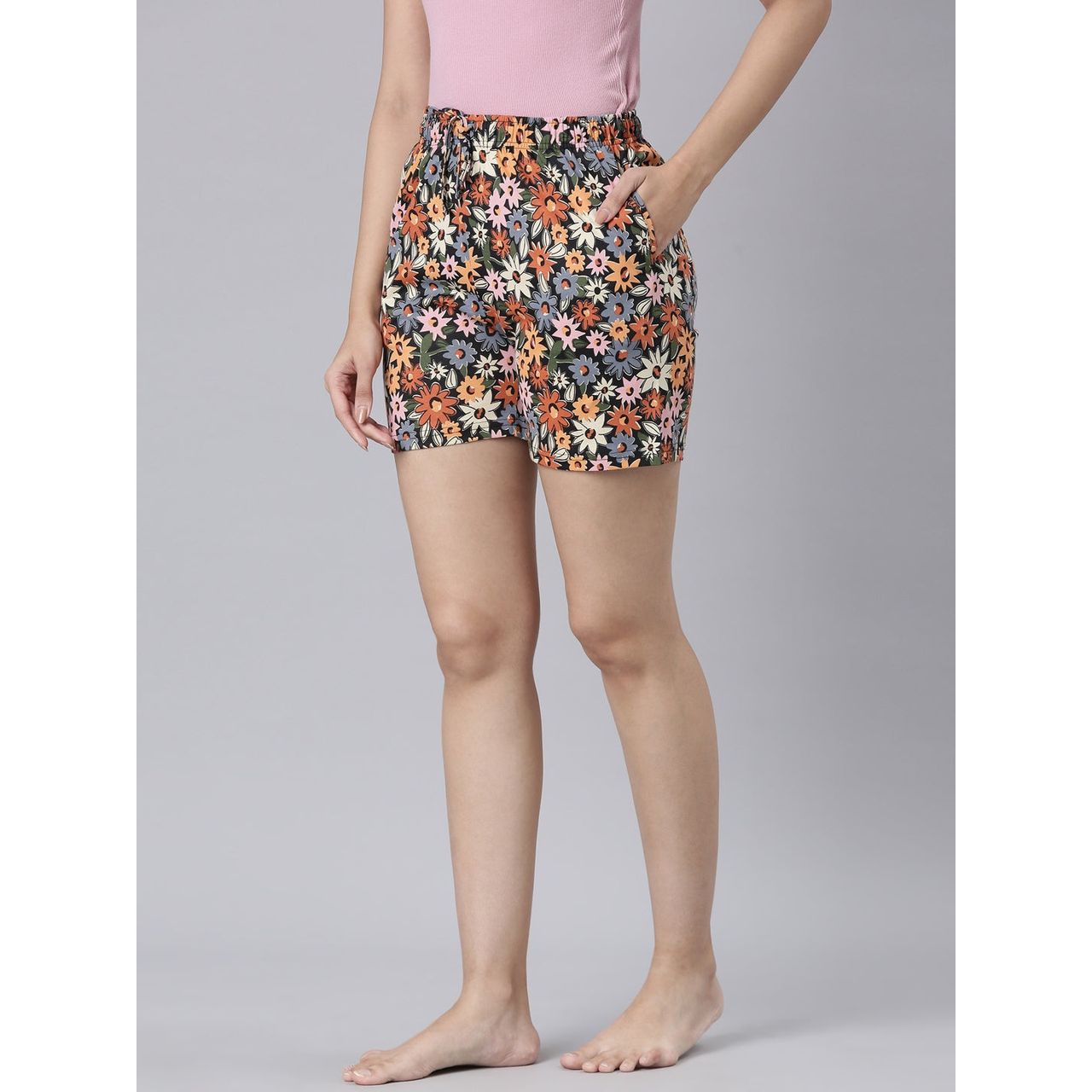 Go Colors Women's Printed Knit Lounge Shorts | Black - L