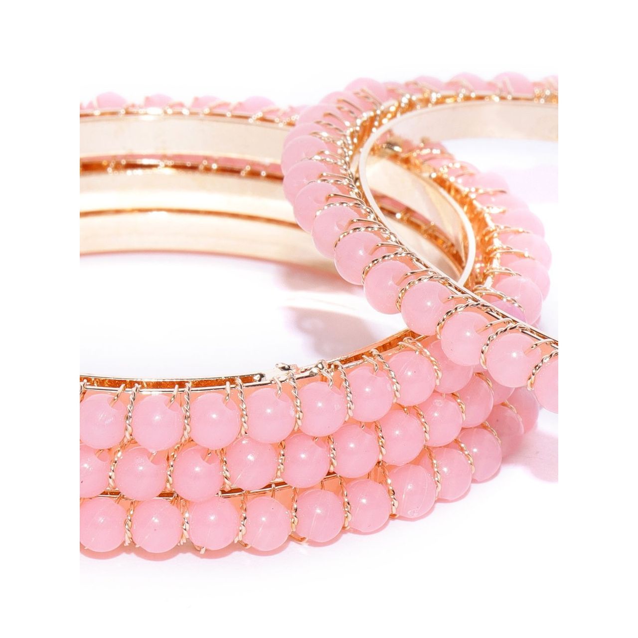 Priyaasi Set Of 4 Gold-Plated Pink Beaded Bangles