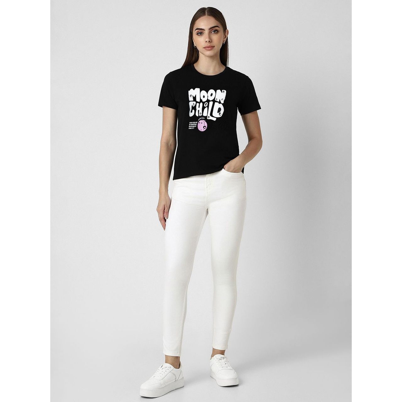 Smartees Women's Regular Fit Printed T-shirt | WW - Moon Child | Black - M