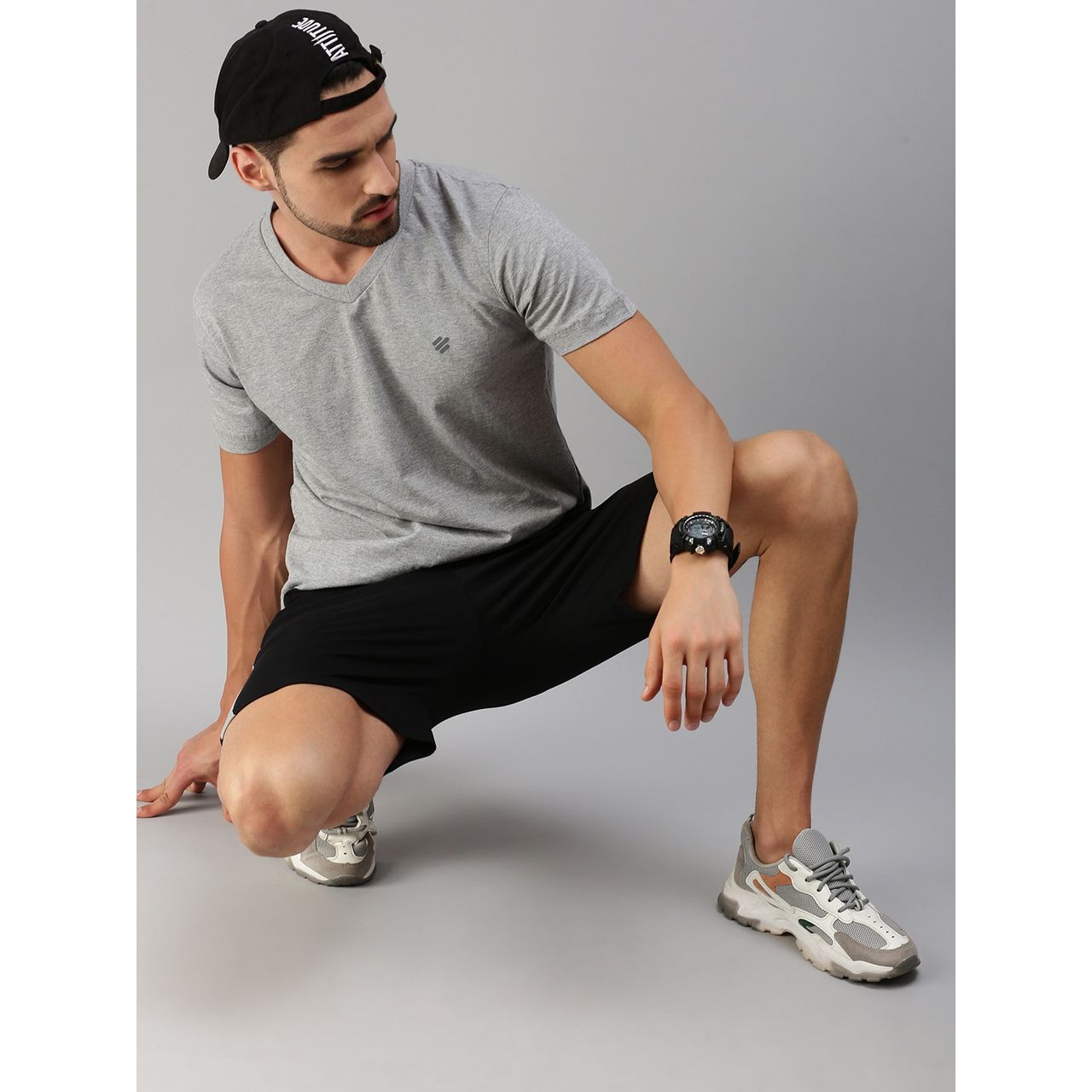 ONN Premium Men's Solid Pure Cotton V Neck T-shirts | Grey Melange | Size - M