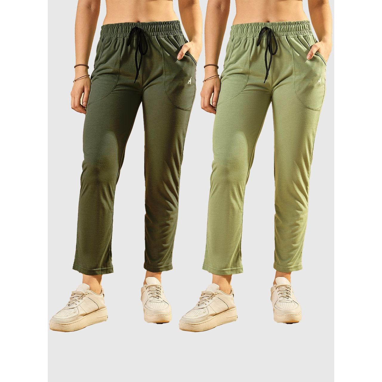 Modeve Women's Cotton Blend Solid Track Pant for Summer | Pista and Olive | M