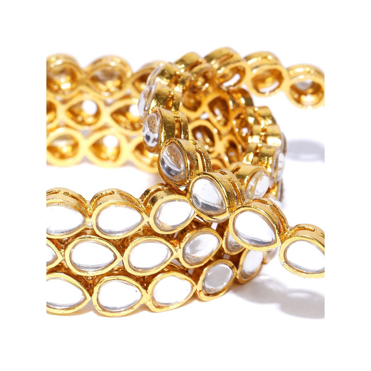 Priyaasi Set of 4 Gold-Plated Drop Shaped Kundan Studded Bangles