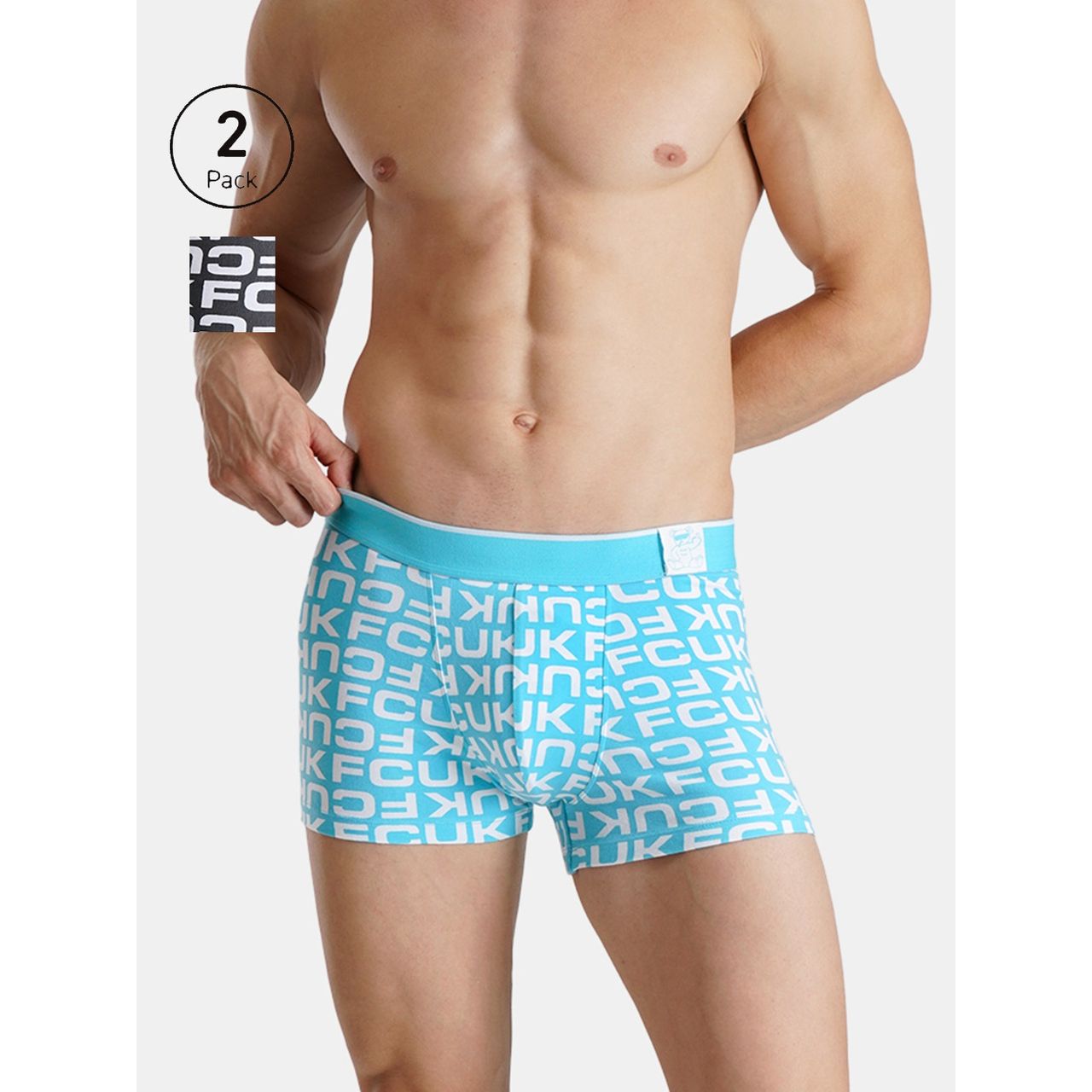 Fcuk Flex Newbold | Men s Printed Trunks Pack of 2 | Black Aop | Aqua | M