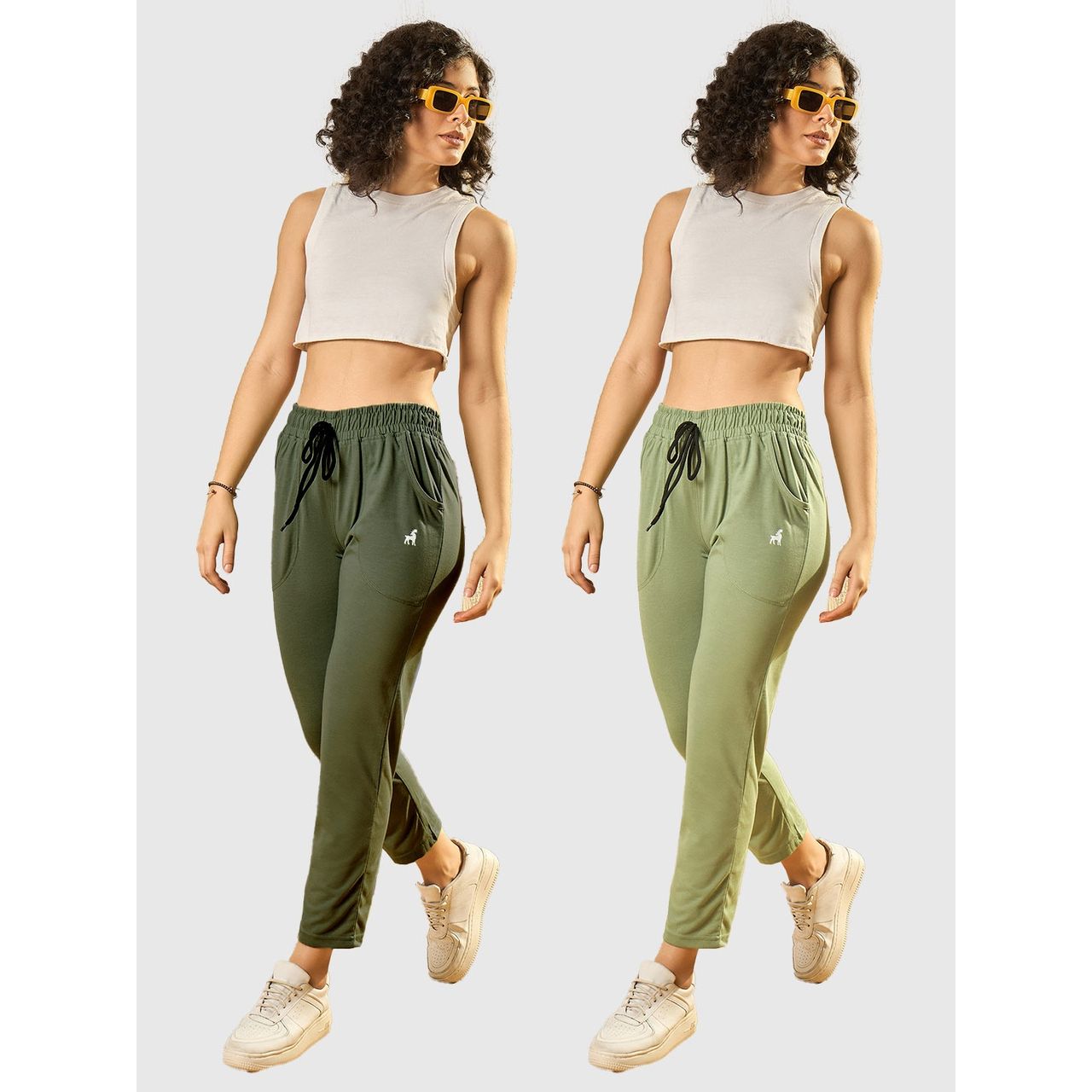 Modeve Women's Cotton Blend Solid Track Pant for Summer | Pista and Olive | M
