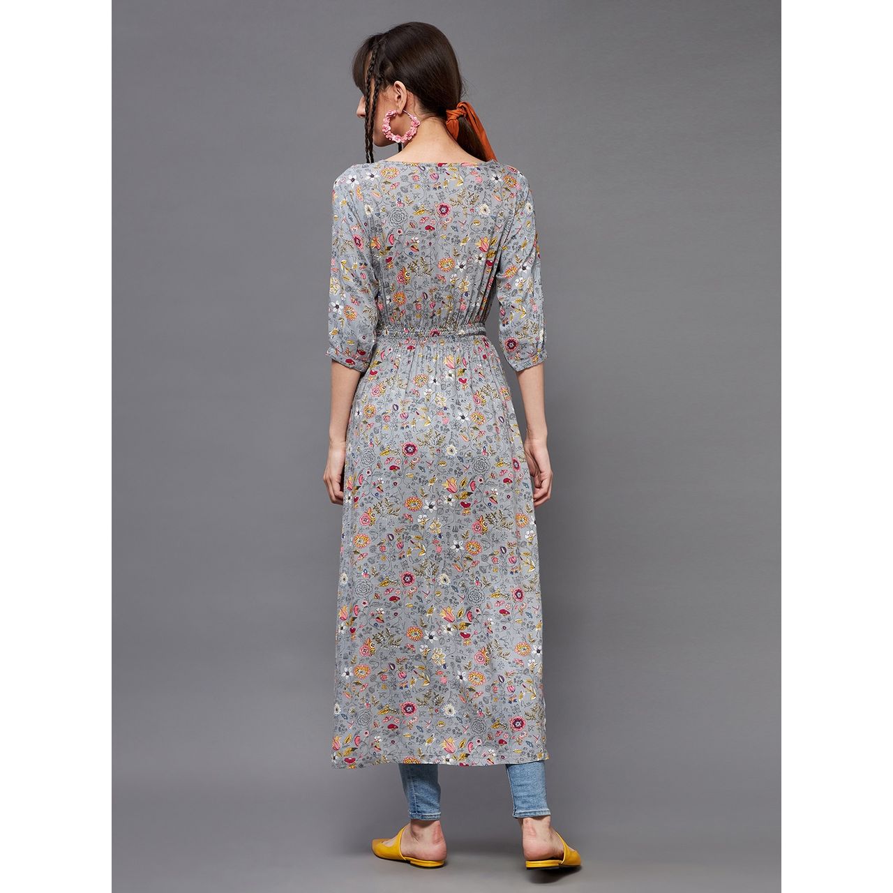 Miss Chase Write Your Name Tie - Up Maxi Top | Multicolored | Base-Grey - L