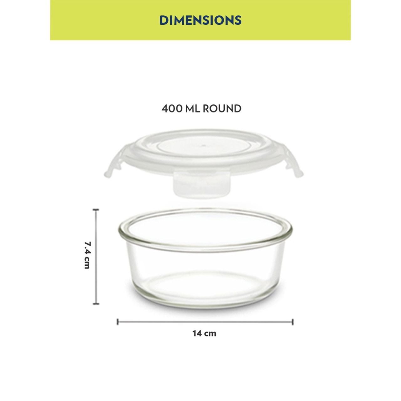 Borosil Alfa Lunchbox | 3 Pcs Glass Set | 400 ml x 3 Round