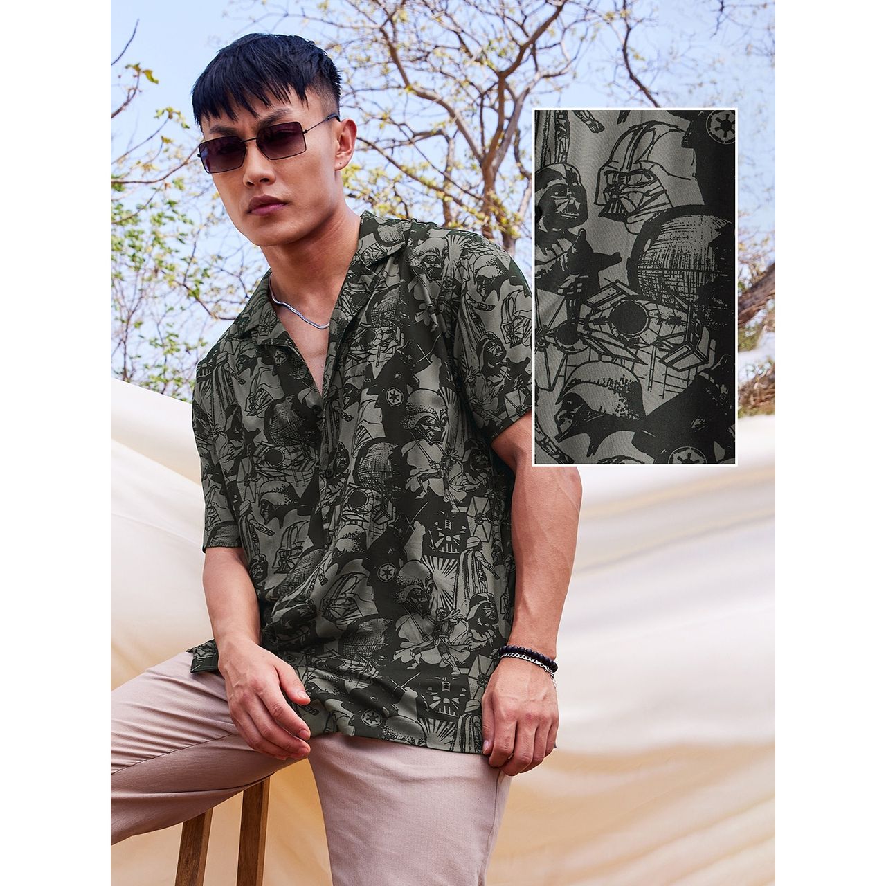 The Souled Store Men's Regular Star Wars - Darth Vader Pattern Holiday Shirts | Grey | M