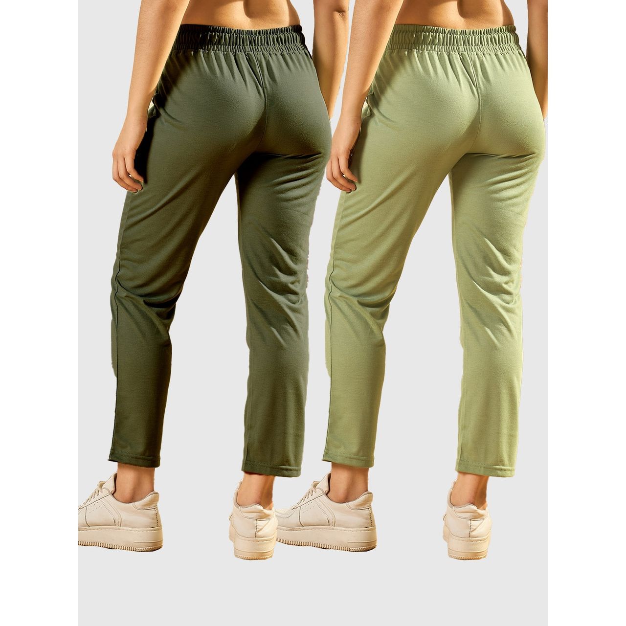 Modeve Women's Cotton Blend Solid Track Pant for Summer | Pista and Olive | M