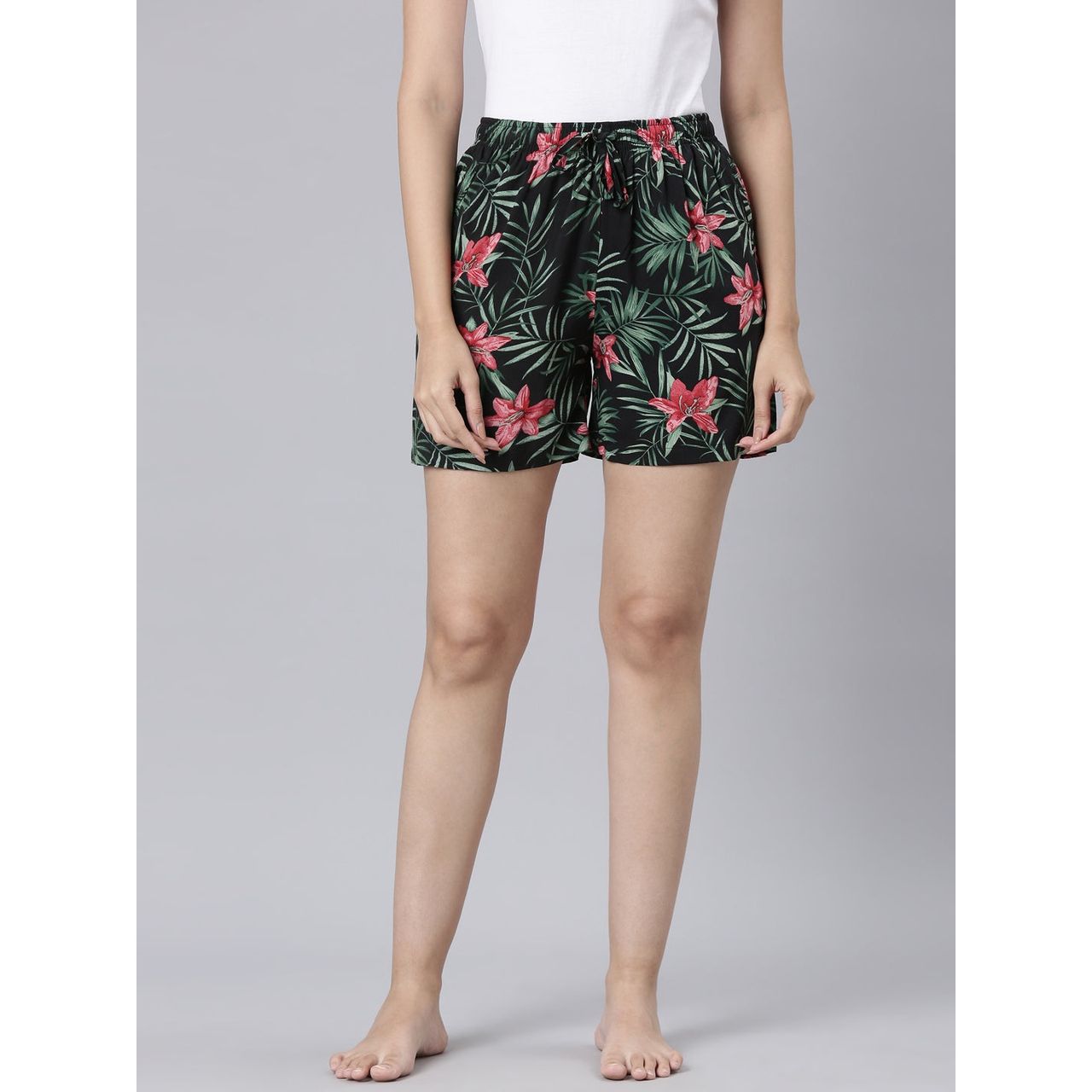 Go Colors Women's Printed Viscose Lounge Shorts | Black - S