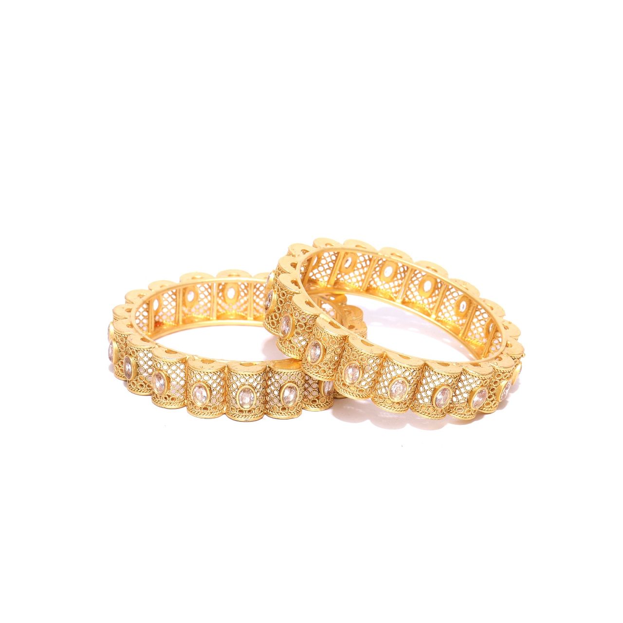 Priyaasi Set Of 2 Gold-Plated Stones Studded Jali Work Bangles