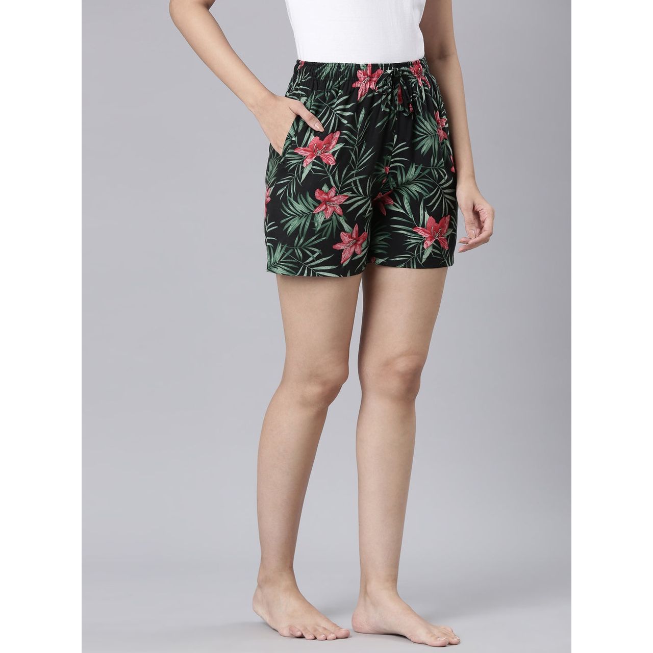 Go Colors Women's Printed Viscose Lounge Shorts | Black - S