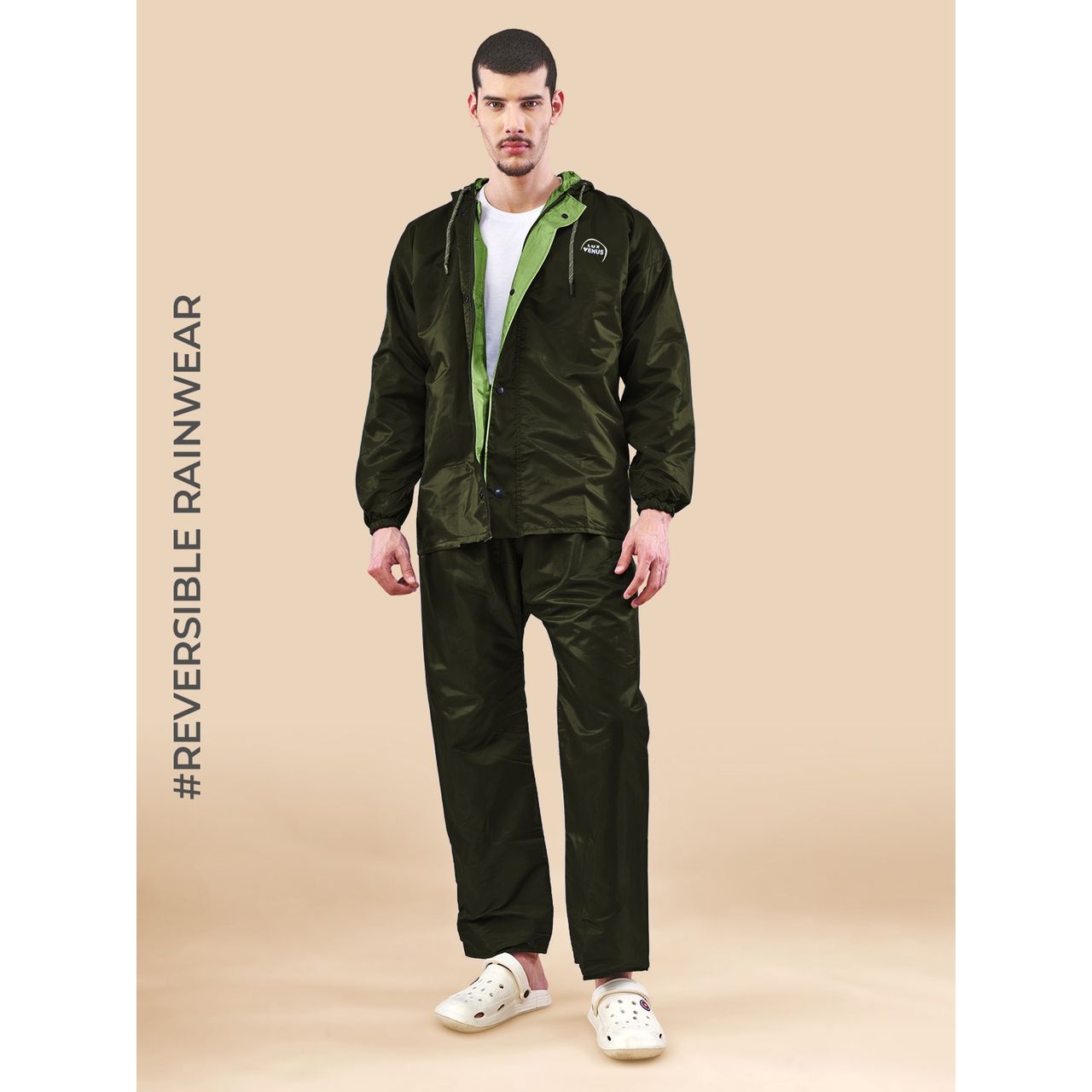 Lux Venus Reversible Rain Suit for Men - Military Green | XL