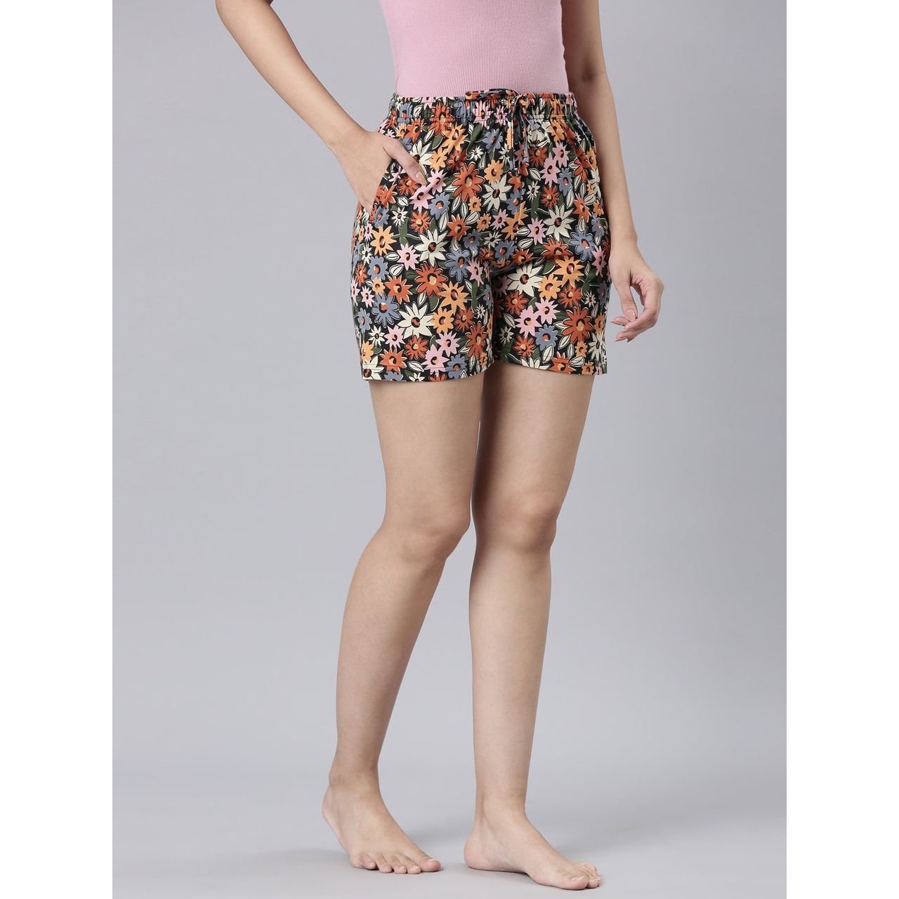 Go Colors Women's Printed Knit Lounge Shorts | Black - L